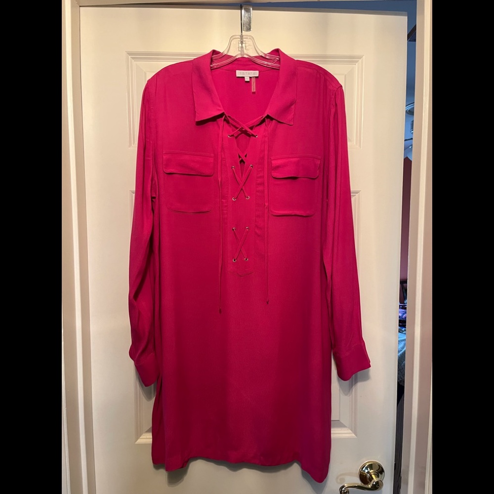 1. State Fuchsia Lace-Up Long Sleeve Tunic Dress